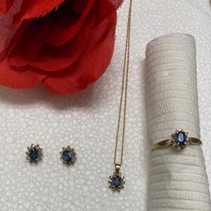 Sapphire and diamonds 10K Gold 3 piece set